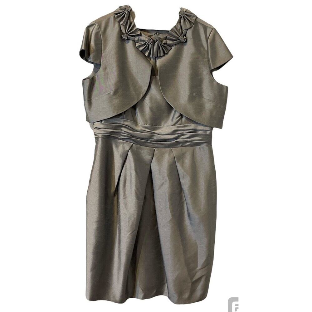 David's Bridal Silver Gray Dress and Jacket Set - Size 16
